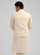 Thread Work Nehru Jacket Suit In Cream Color